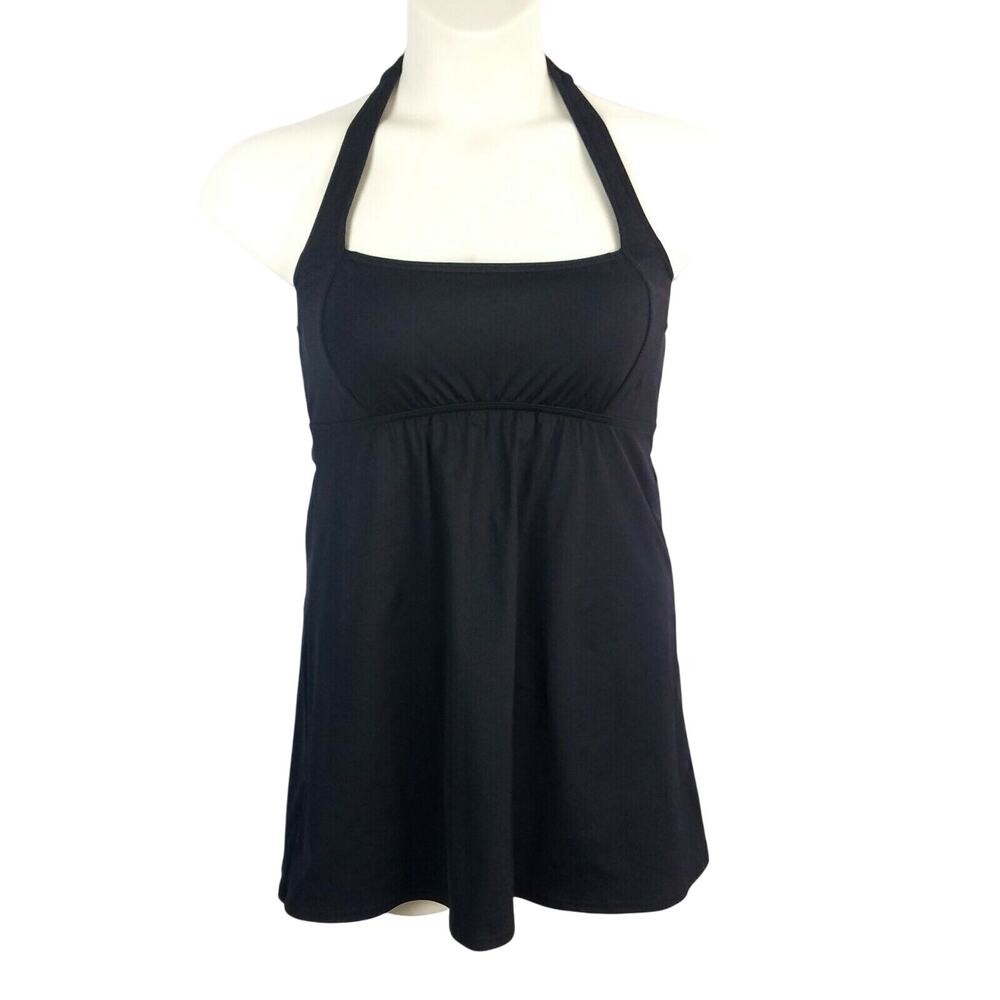 Lands End Tankini Top SZ 8P Petite Black Halter Top Underwire